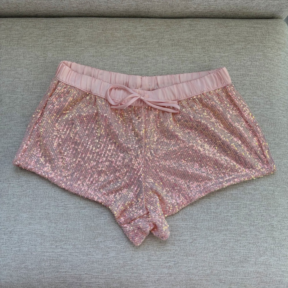 Victoria's Secret Sequin Pajama Shorts Small Pink Iridescent Glam Coquette